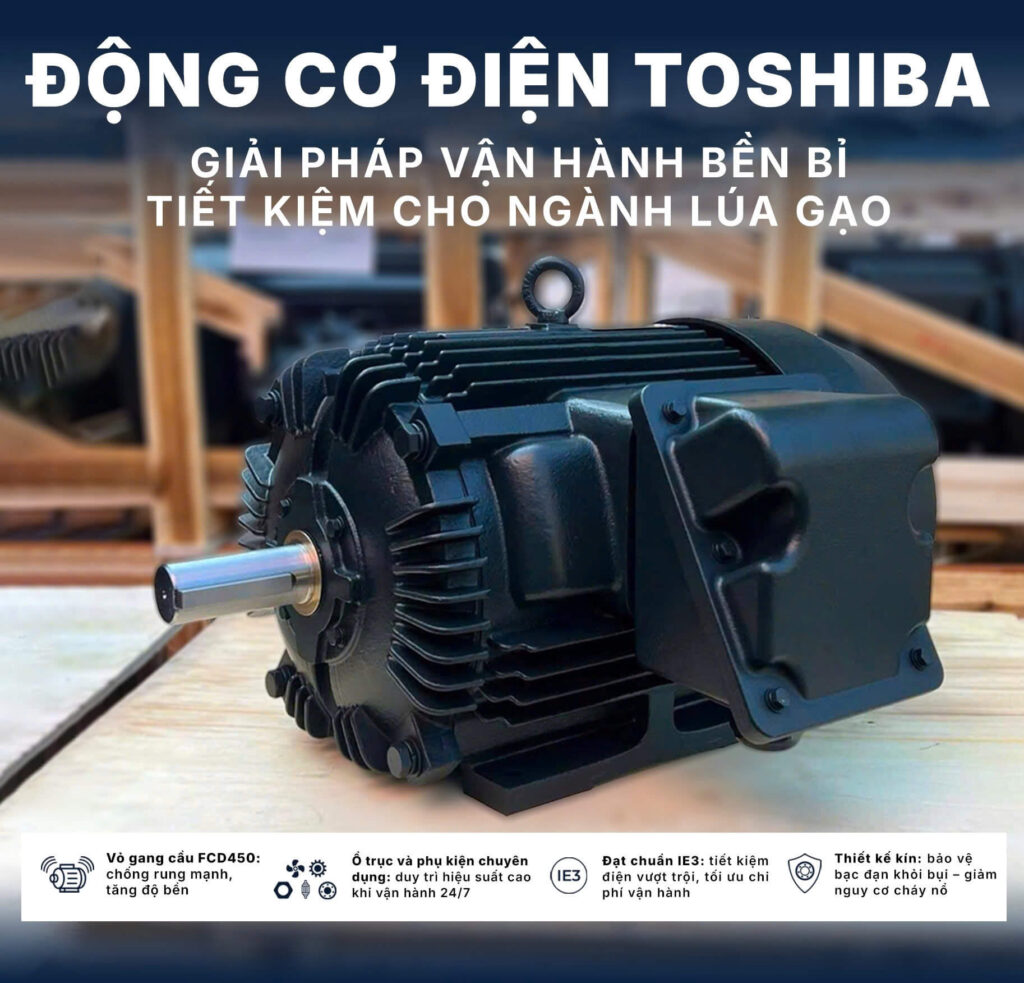 Động Cơ Toshiba IE3 – Giải Pháp Vận Hành Bền Bỉ Và Tiết Kiệm Cho Ngành Lúa Gạo