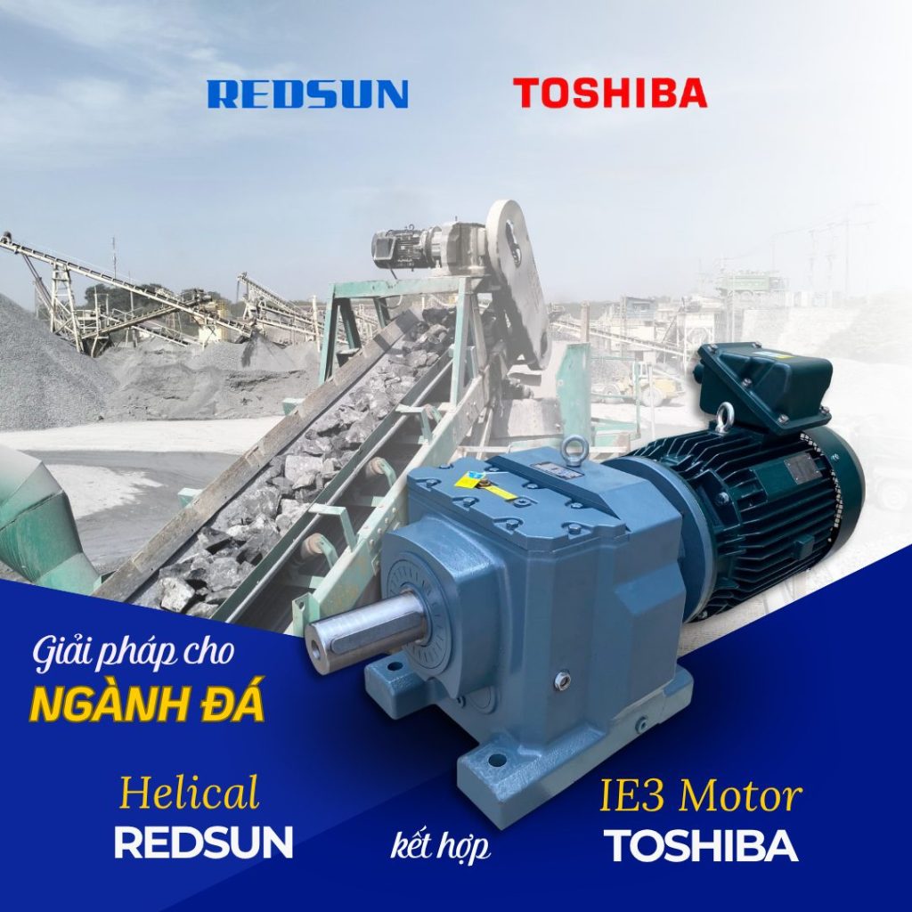Tăng Hiệu Suất & Độ Bền Cho Băng Tải Nghiền Đá – Giải Pháp Từ Động Cơ Điện TOSHIBA IE3 Kết Hợp Giảm Tốc Tải Nặng REDSUN